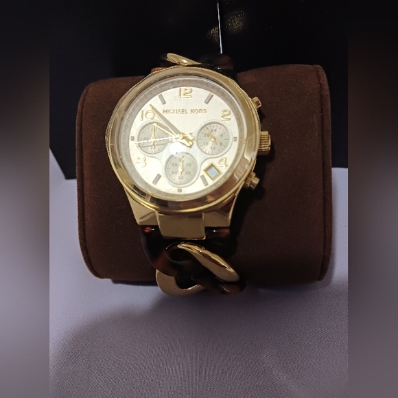 NWT Michael Kors Chain Link Acrylic Gold-Tone Tortoise Shell Ladies Watch MK4222 - Picture 6 of 9